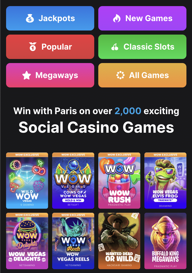 WOW Vegas social casino games